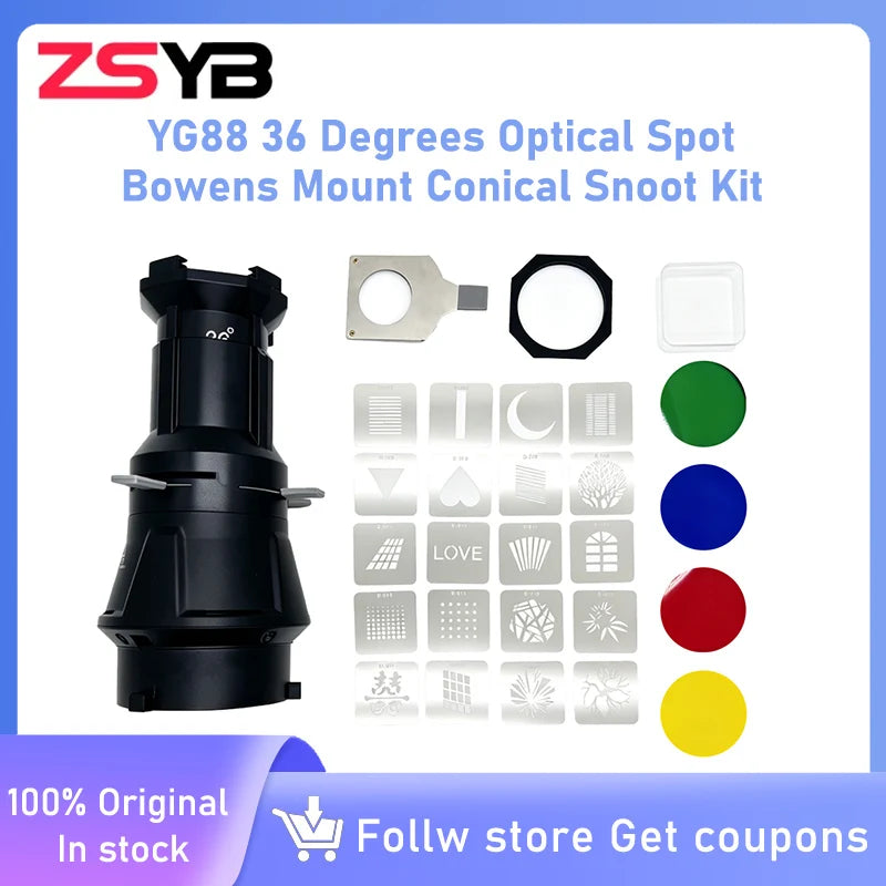 ZSYB YG88 Optical Spot Snoot - 36° Bowens Mount Conical Snoot with Geometric Gobo Filters for LED Studio Lights