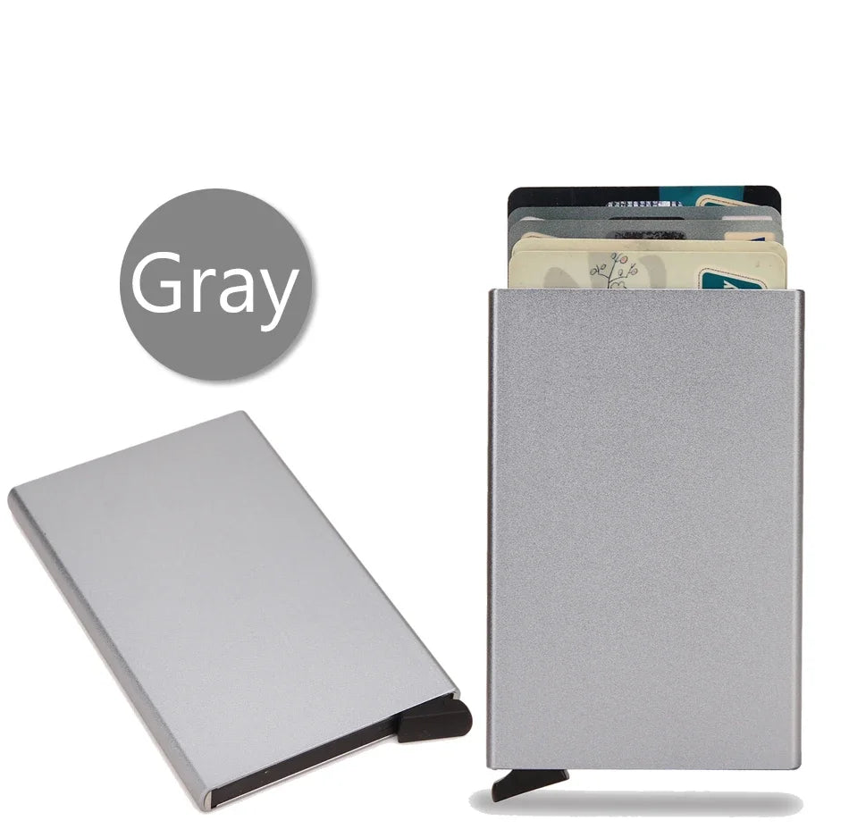 RFID Credit Card Holder Metal Slim Wallet for Men & Women, Pop-Up Minimalist Small Black Purse, Mini Wallet