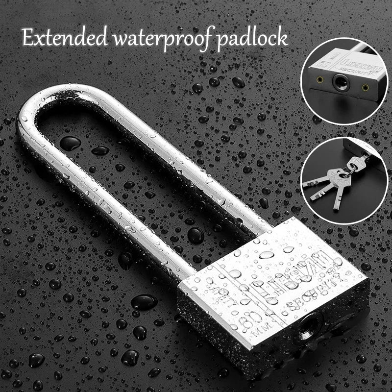 Long Shackle Chrome-Plated Square Iron Padlock – Security Lock for Cages, Lockers, and Boxes