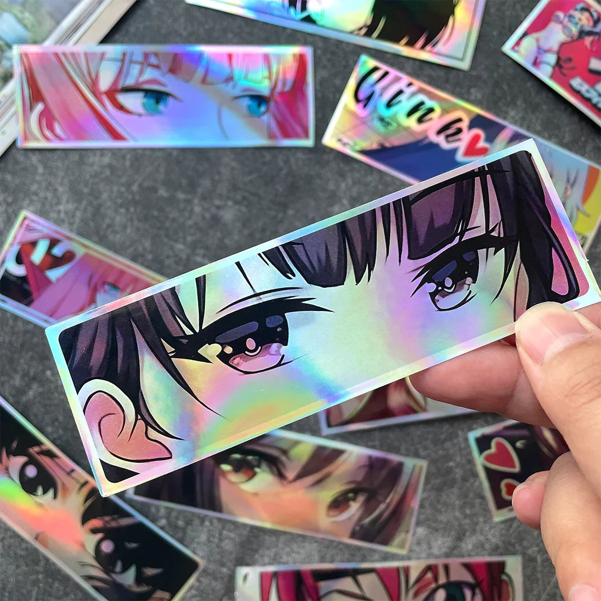 JDM Anime Girl Holographic Stickers - Rainbow Vinyl Decals for Car Windows, Motorcycles, Helmets, and Windshields