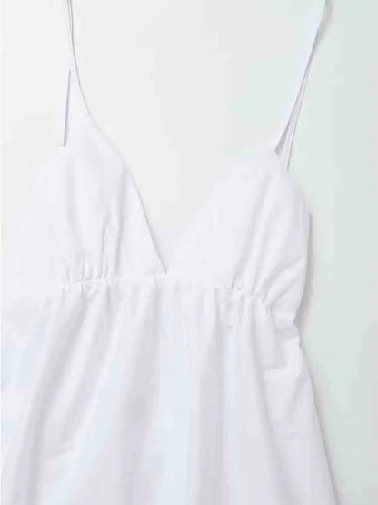 Summer Seduction: Sleeveless V Neck Midi Dress - Sexy Backless Style,  Fashion for Women, Casual Loose Beach Holiday White Long Dress