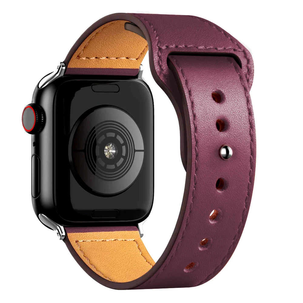 Leather Band for Apple Watch Ultra 2 – Compatible 49mm/45mm/44mm/41mm/40mm/38mm, Wrist Bracelet Strap for iWatch Series 3–9, SE, 4, 5, 6, 7, 8 & 9