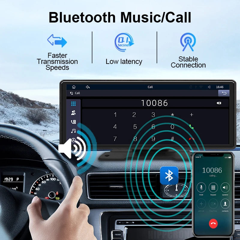 10.26” Car Mirror Multimedia Player – Wireless CarPlay & Android Auto Touch Screen with Bluetooth, AUX & USB Support