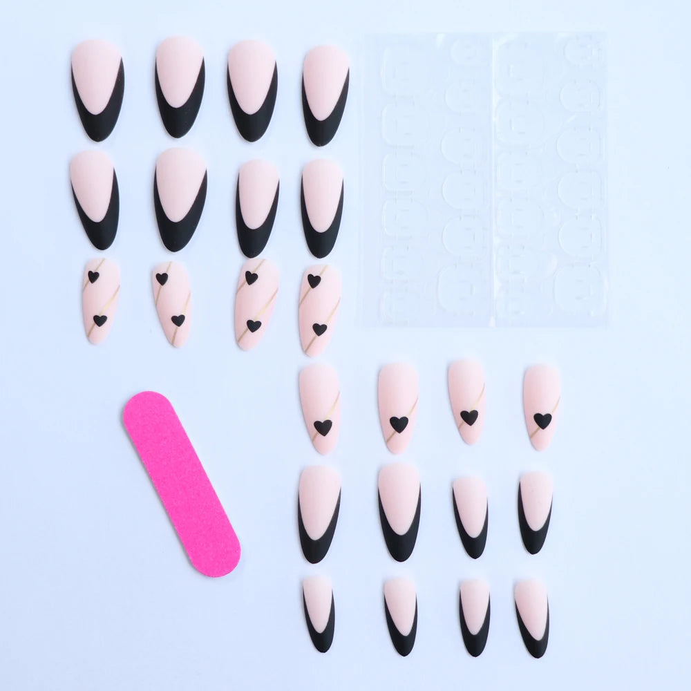 ARTAUG 24PCS Medium Stiletto Pink Press On Nails – Full Cover Fake Nails with Love Design, Handmade Nail Set