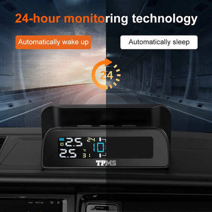 Solar Car TPMS Tire Pressure Monitoring System – External Sensors for 4 Wheels Tyre Pressure Detection
