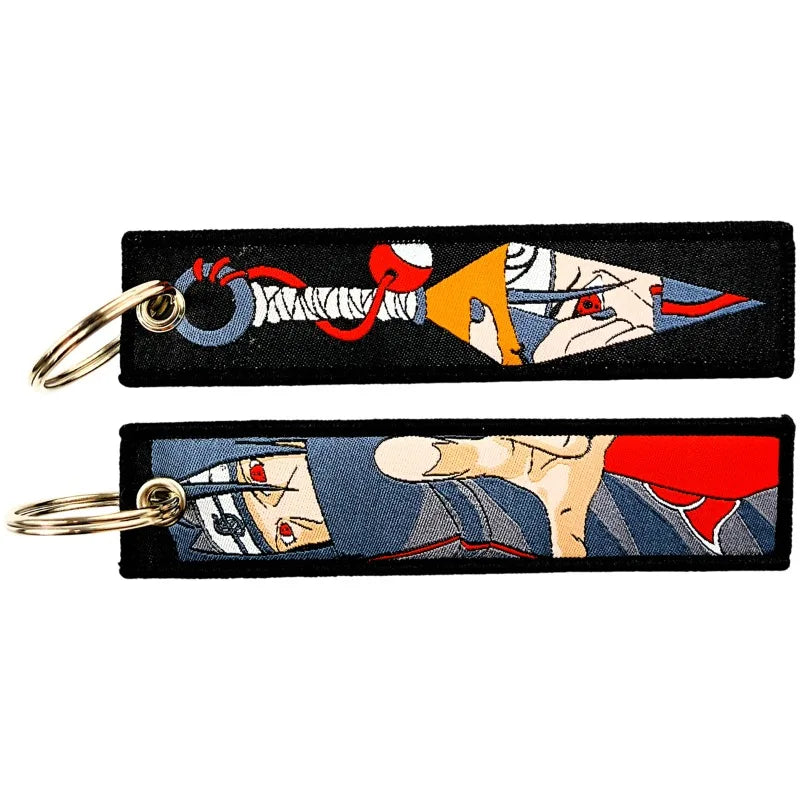 Naruto Itachi Keychain — Anime Embroidery Key Fob for Men, Cartoon Motorcycle & Car Keys, Backpack Pendant Gift