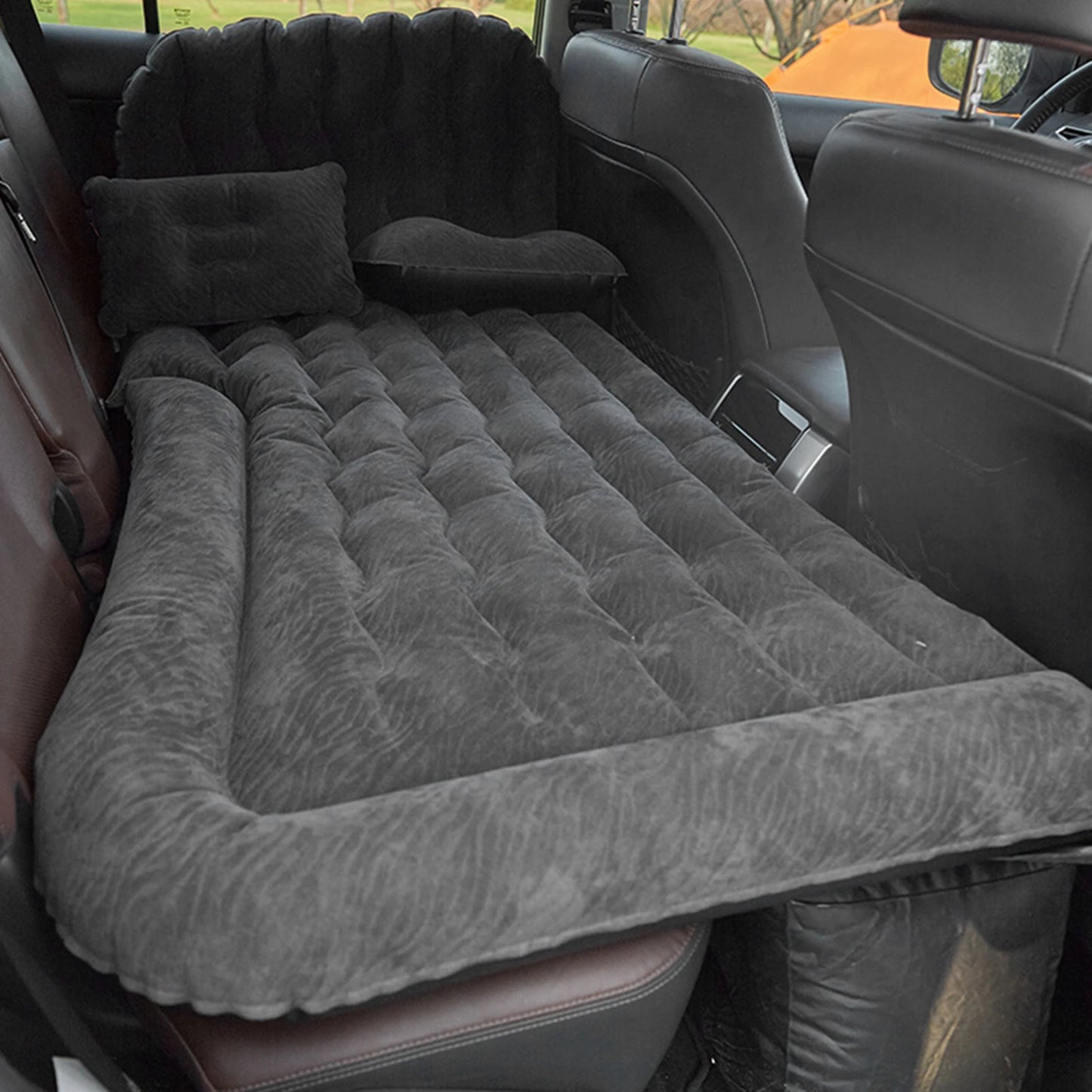 2-in-1 Car Travel Bed Inflatable Mattress — Soft PVC Flocking Sleeping Cushion for Car & SUV