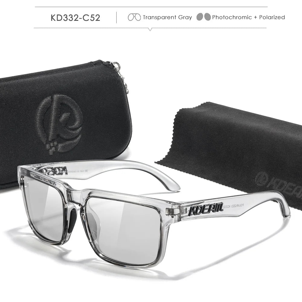 KDEAM Photochromic & Polarized Sunglasses - Category 3 Polarization, Unique Frame Surface Eyewear for Men & Women with Case