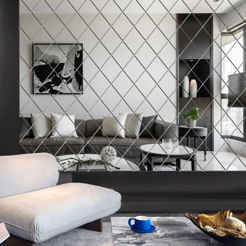 3D Diamond Acrylic Mirror Wall Sticker – Removable Decorative Glass Tiles (17pcs)