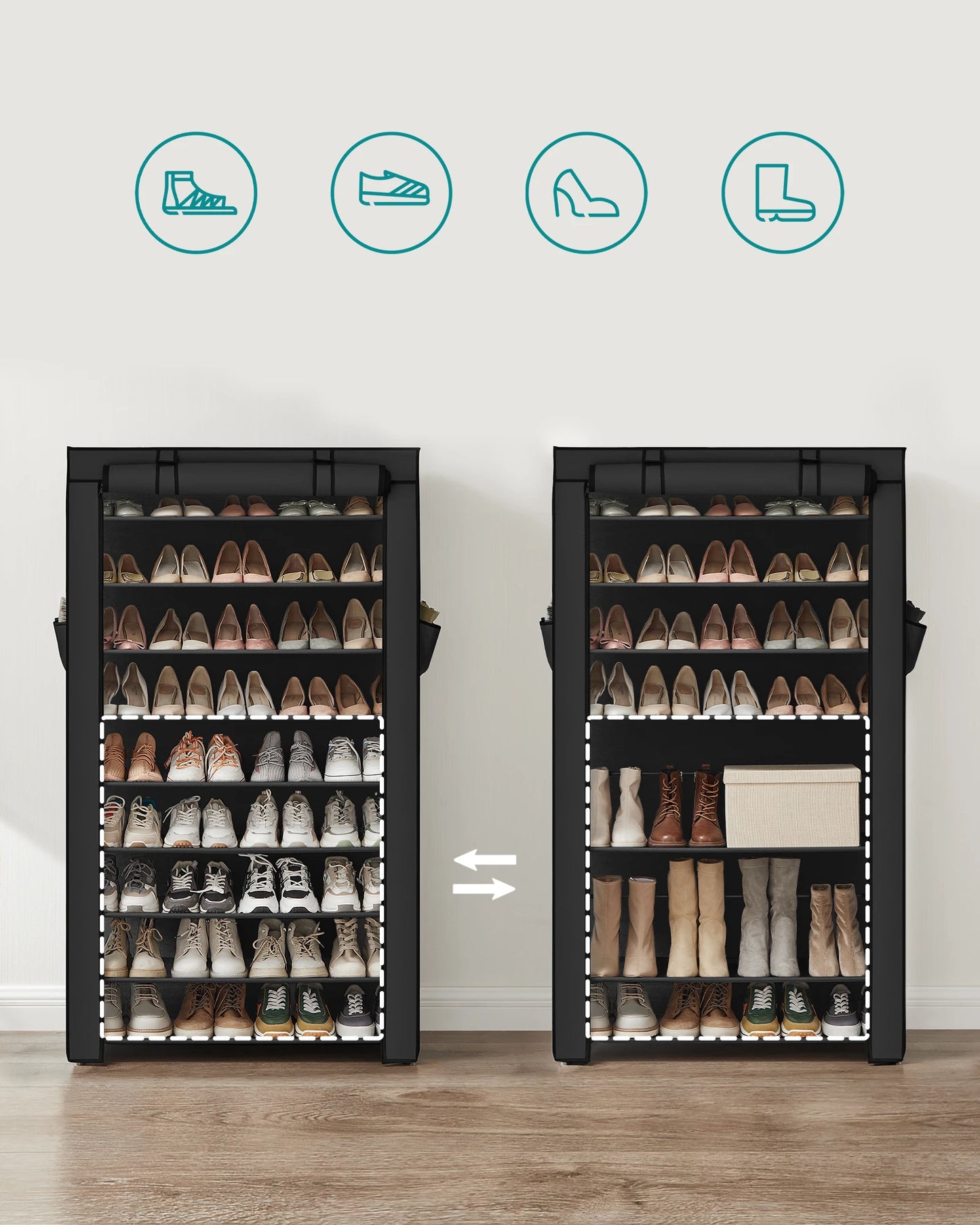 SONGMICS 9-Tier Shoe Rack – Nonwoven Fabric Covered Shoe Organizer for 40-50 Pairs, Entryway Storage Shelf