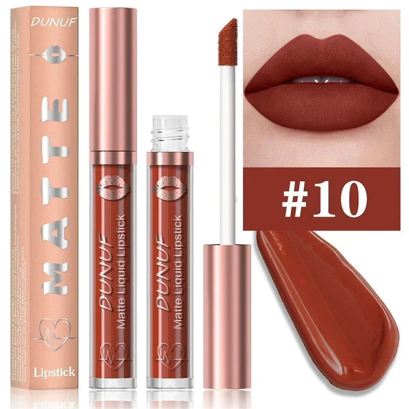 Matte Velvet Dark Red Brown Lip Gloss – Long-Lasting Waterproof Liquid Lipstick with Natural Moisturizer & Transparent Lip Oil
