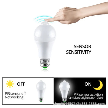 E27 LED Bulb with PIR Motion Sensor - Dusk to Dawn Night Light, 12W/15W/18W LED Lamps Spotlights for Home Stair Hallway - 110V/220V