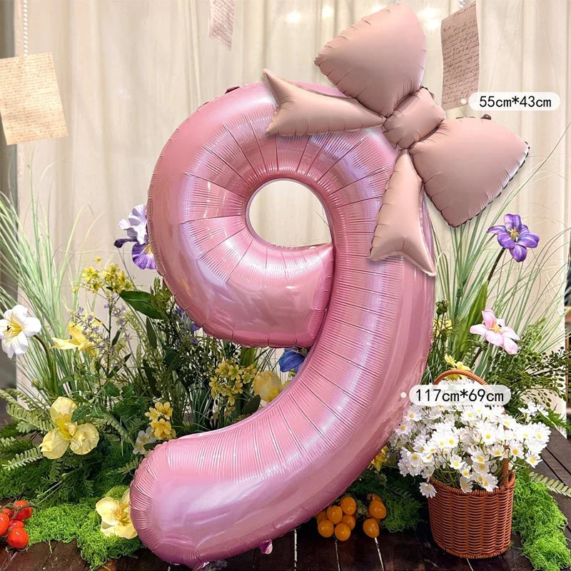 40-Inch Pink Digital Bowknot Foil Balloon - Decorative Number Balloon for Girls’ Birthdays, Weddings and Party Photo Props