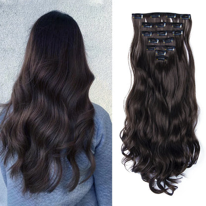 Clip-In Hair Extensions, 7-Piece Full Head 22-Inch Long Curly Wavy Synthetic Hair Extensions for Women and Girls