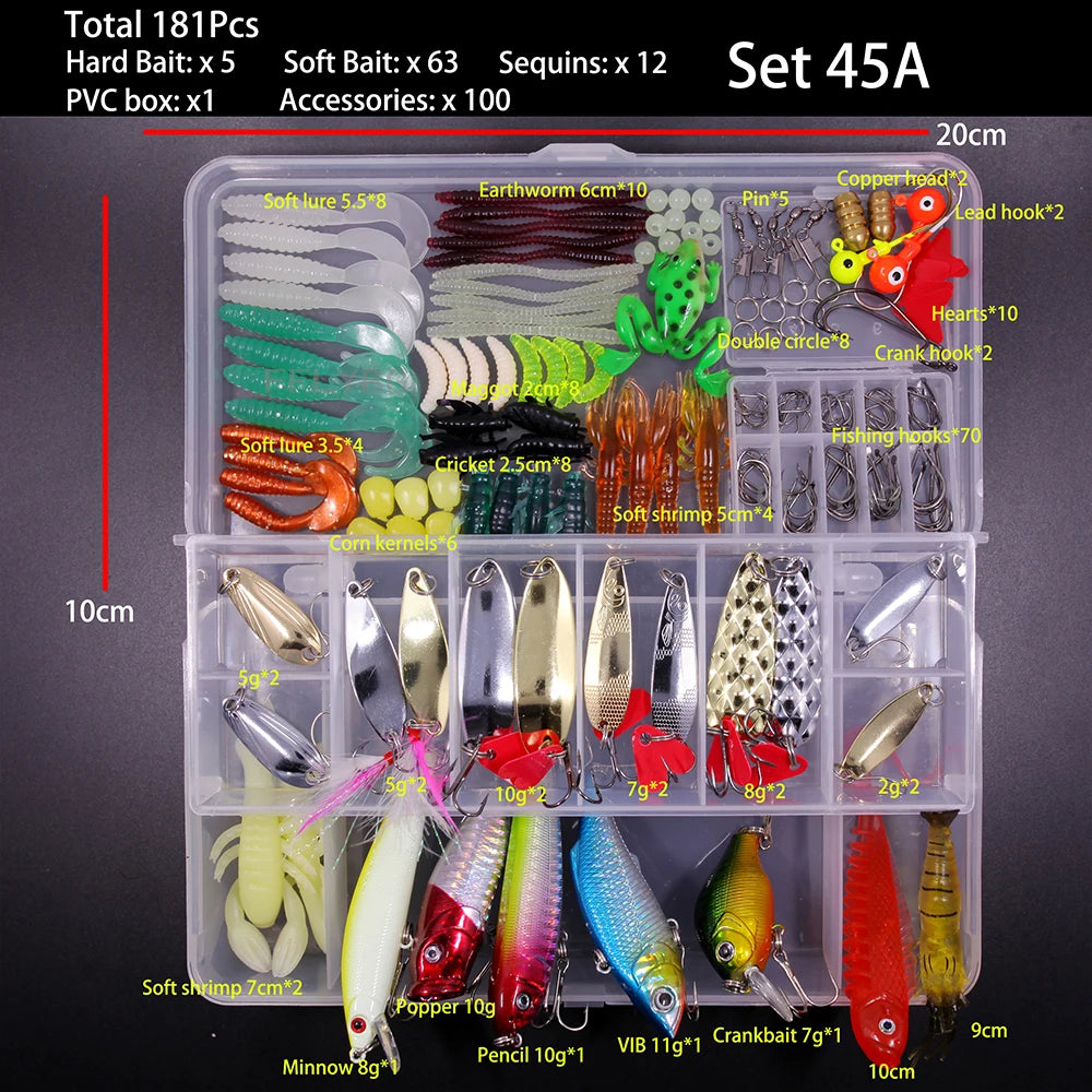 FFLYBG Mixed Fishing Lure Set with Box – Soft & Hard Bait Kit Including Minnow, Metal Jig Spoon & Crankbait for Bass and Pike Fishing Tackle Kit