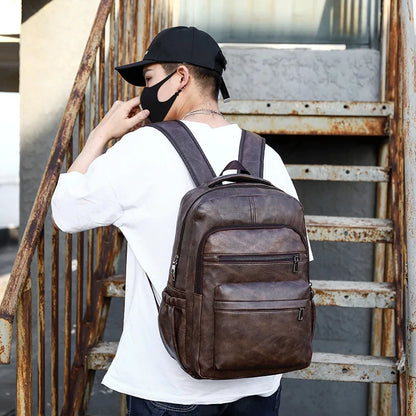 High-Quality USB Charging Backpack for Men – PU Leather Laptop Backpack for Teenagers & Boys, Large Schoolbag