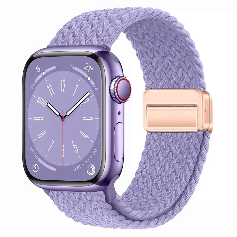 Nylon Braided Loop Apple Watch Band – Magnetic Metal Bracelet Strap for Ultra 2, Series 3–9 & SE (40mm–49mm) Adjustable Wristband