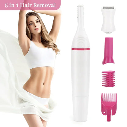 5-in-1 Women’s Painless Electric Hair Remover & Epilator — Portable Razor Trimmer for Legs, Bikini & Body Care
