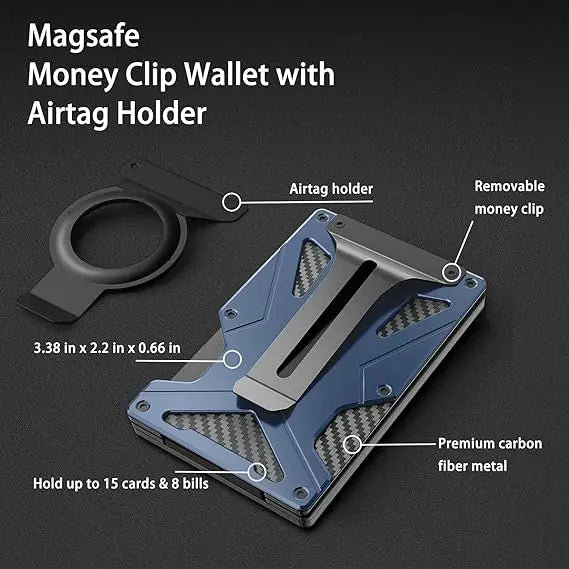 MagSafe Wallet & Money Clip with AirTag Holder + Magnetic Sheet — Fits Magnetic & Non-Magnetic Phones