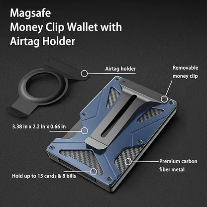 MagSafe Wallet & Money Clip with AirTag Holder + Magnetic Sheet — Fits Magnetic & Non-Magnetic Phones