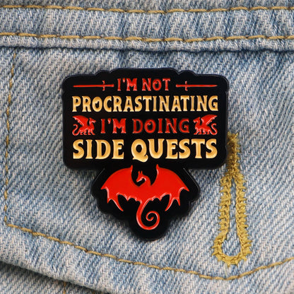 Game Quotes Enamel Pin - Side Quest Lapel Brooch Badge for Backpack Clothing Fashion Jewelry Gift Accessories