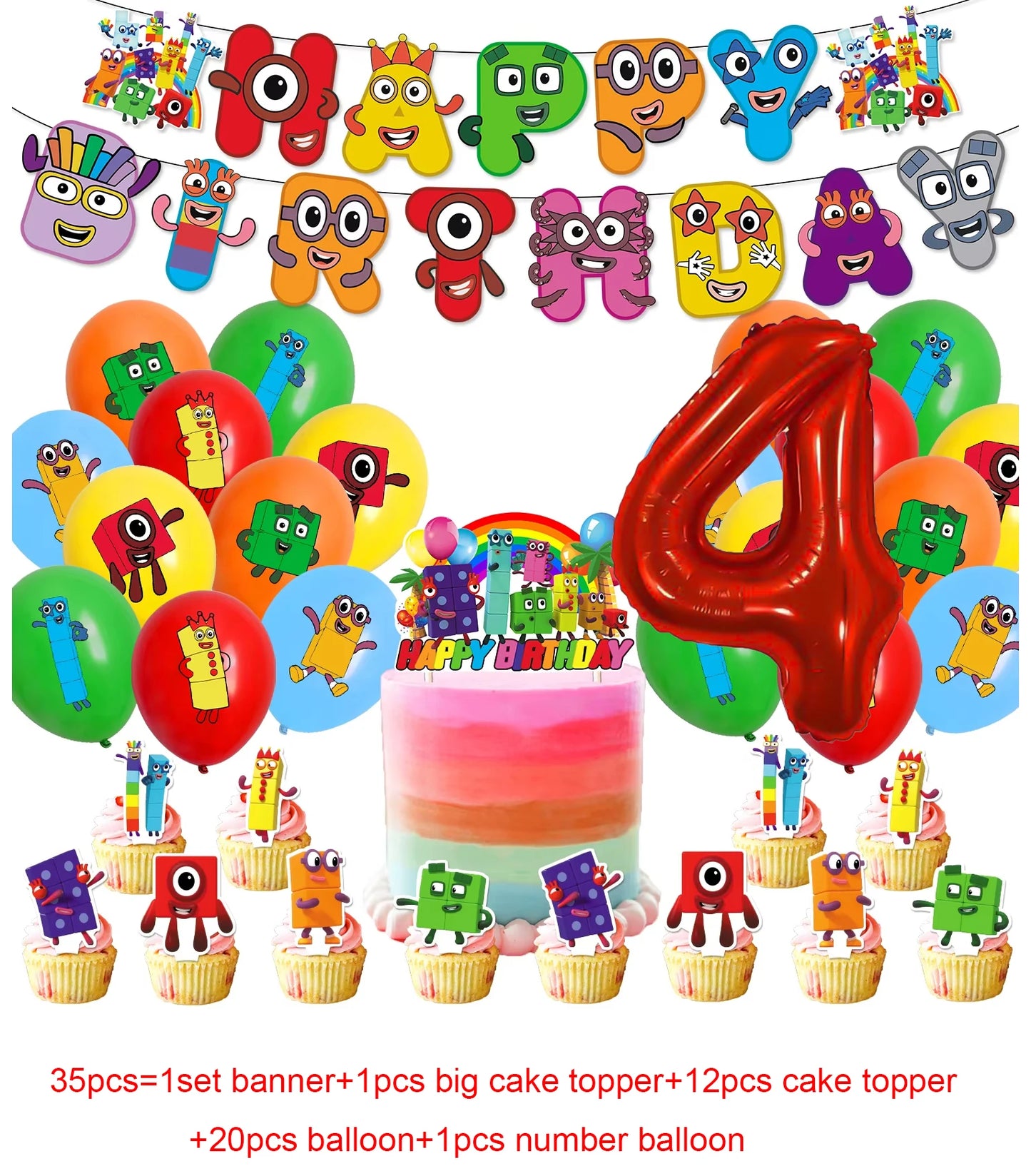 Number Birthday Building Blocks Party Decorations Set – Tablecloth, Banner, Balloons & Cake Topper for Kids & Baby Shower Supplies