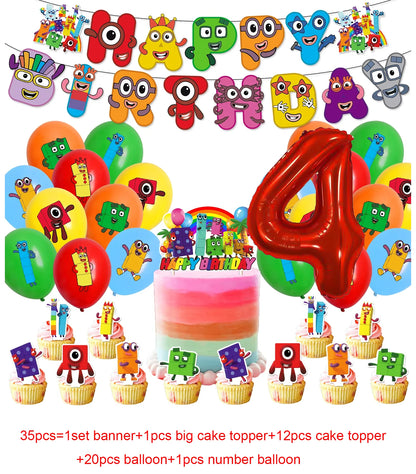 Number Birthday Building Blocks Party Decorations Set – Tablecloth, Banner, Balloons & Cake Topper for Kids & Baby Shower Supplies
