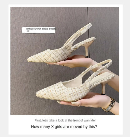Sea Salt Blue Pointed High Heel Sandals – Women's Fashion Versatile Hollow Back Casual Shoes
