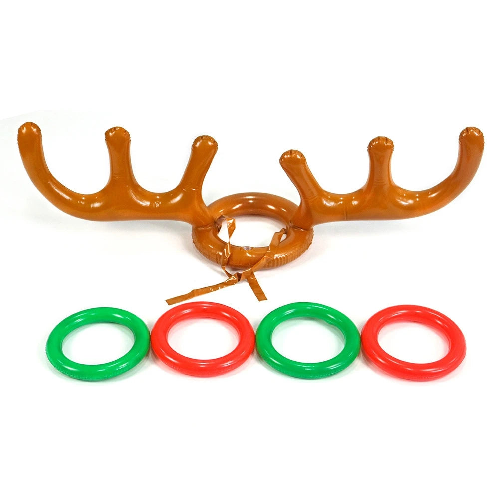 Inflatable Reindeer Antler Hat Ring Toss Game – Fun Xmas Party Toy for Kids, Adults & Family