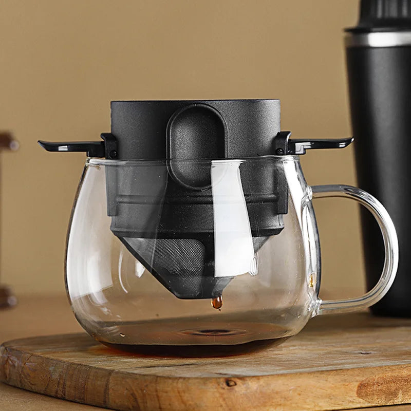 304 Stainless Steel Portable Coffee Filter – Reusable Drip Coffee Tea Holder Mug Set with Coffee Pot & Dripper