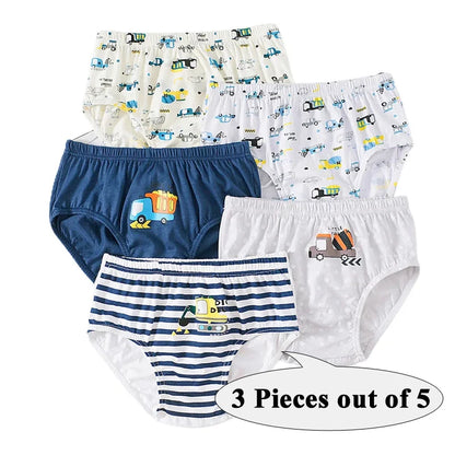 3Pcs Boys Cotton Underwear Set - Cartoon Vehicle Briefs with Breathable Soft Fabric for Kids