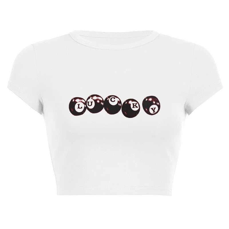 Harajuku Y2K Women’s White Crop Top – Casual Short Loose Summer Tee