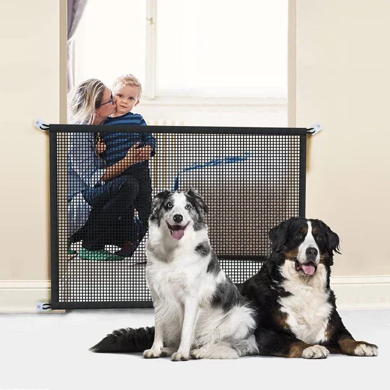 Pet Dog Barrier Fence – Folding Breathable Mesh Playpen with 4 Hooks for Safety, Isolation & Stairs Gate