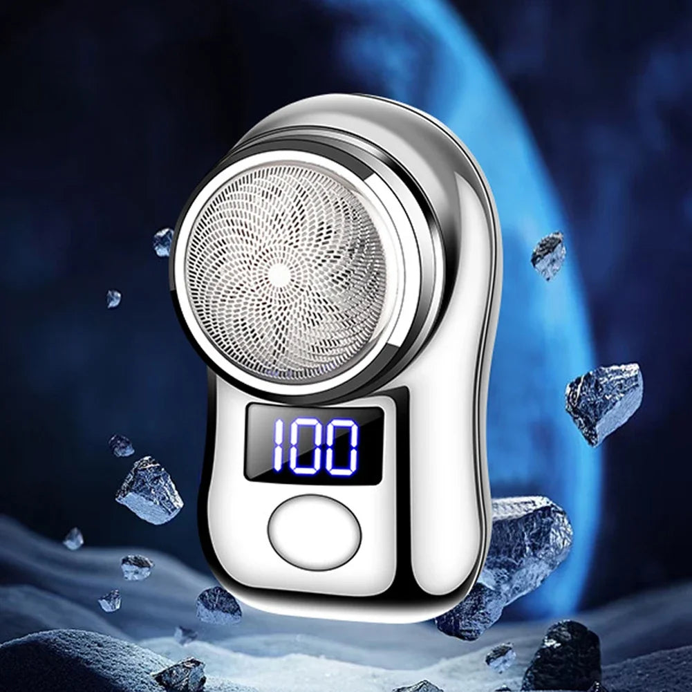 USB Rechargeable Men’s Electric Shaver with LED Display – Portable Waterproof Mini Rotary Razor for Travel and Beard Grooming