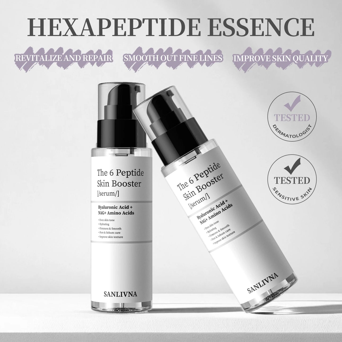 6 Peptide Essence Facial Skin Care Set — Collagen Anti-Aging, Brightening, Moisturizing & Nourishing Treatment