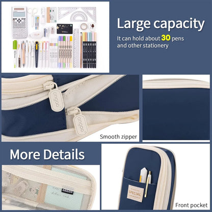Cute Macaron Canvas Pencil Case - Large Capacity Double-Layer Kawaii School Stationery Pouch for Girls & Kids