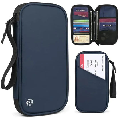 Family Travel Passport Cover Wallet – Lightweight Oxford Document Organizer with Zipped Closure & Detachable Wrist Strap for Men & Women
