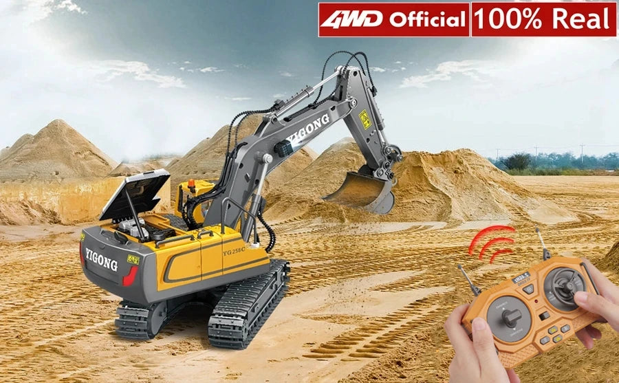 4WD RC Excavator Alloy Dump Truck Bulldozer | Remote Control Construction Vehicle Toy for Kids