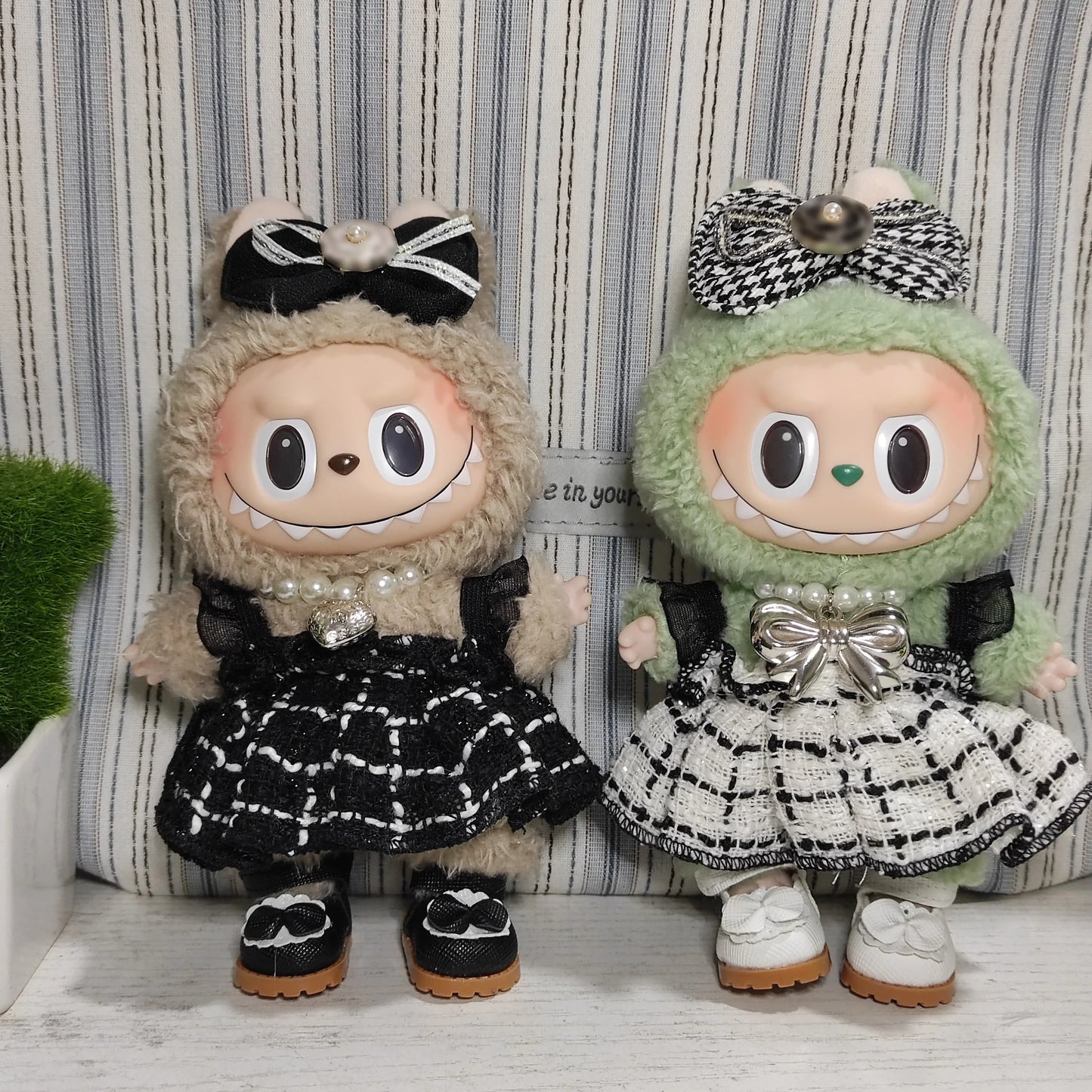Labubu Doll Clothes Outfit — Black & White Plaid Dress Set | Mini Doll Clothing Accessories | DIY Girl Gift
