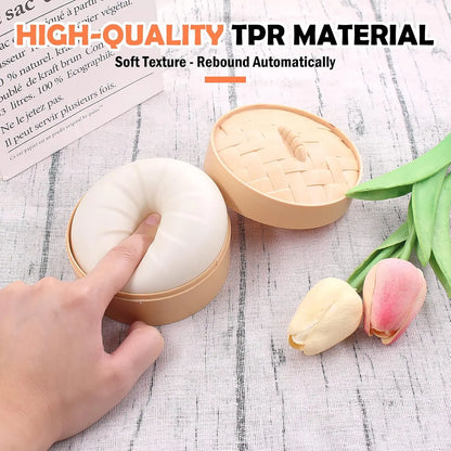 Colorful Dumpling Squishy Stress Balls – Fidget Sensory Toy, Food Simulation Bun with Steamer, Squeeze Dough Ball Gift