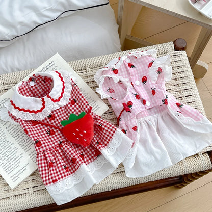 Strawberry Plaid Summer Dress for Dogs – Cute Puppy & Small Dog Apparel for Yorkie, Chihuahua, Pugs, and Small to Medium Pets