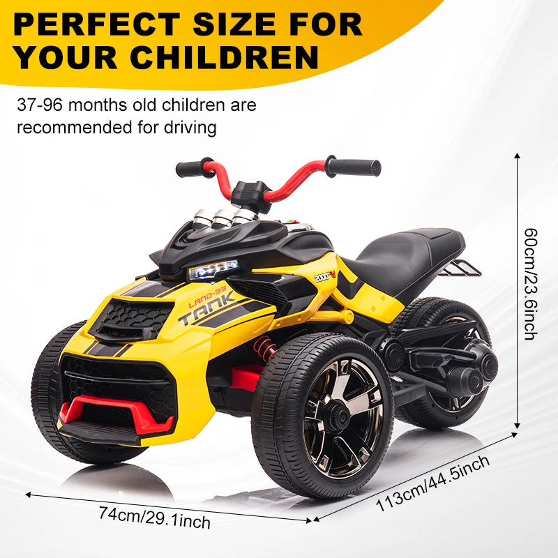 12V Kids 3-Wheel ATV Ride-On Toy – Battery-Powered Electric Vehicle with Lights & Music for Ages 3-8