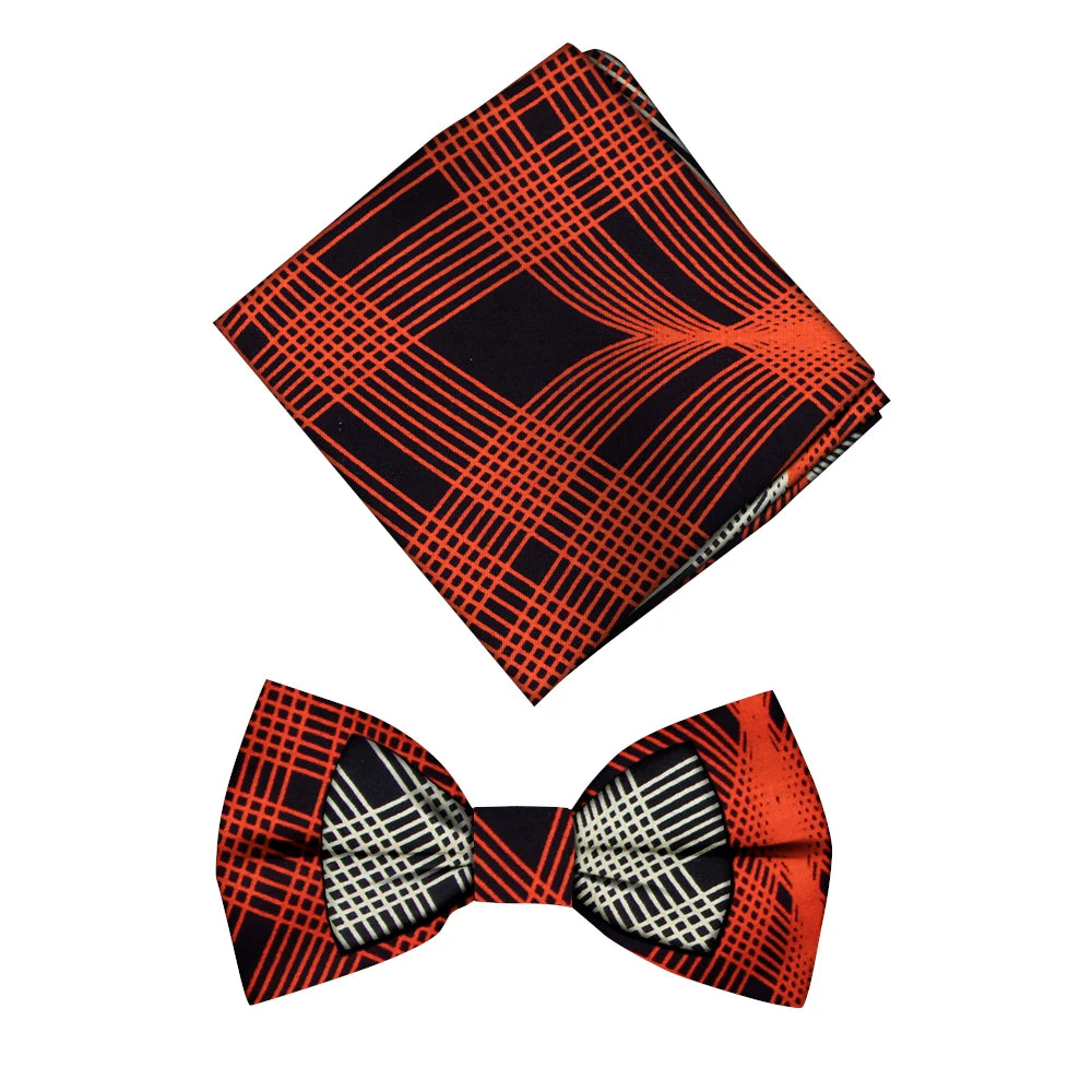 African Print Bow Tie & Kerchief Set - Bohemian Cotton Accessories for Men, Stylish Gift SP077
