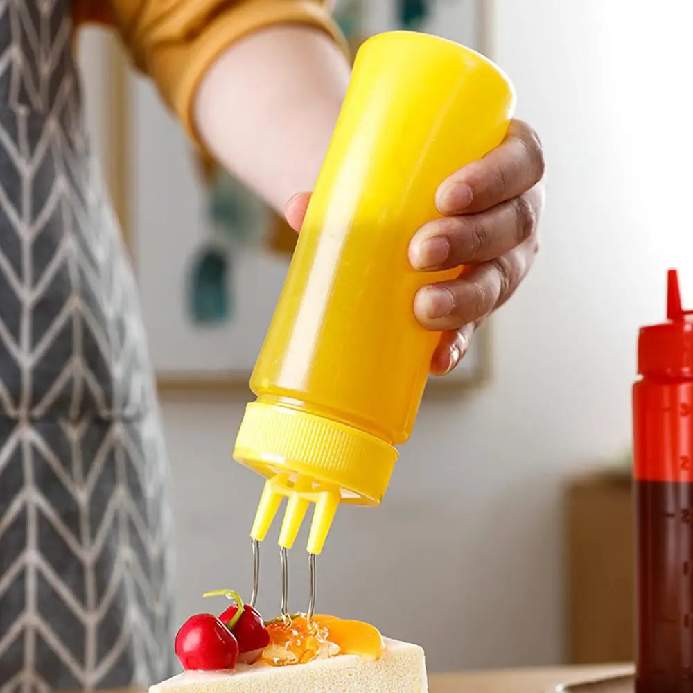 Plastic Squeeze Sauce Bottle – Graduated Jam & Salad Container with 3 Nozzles
