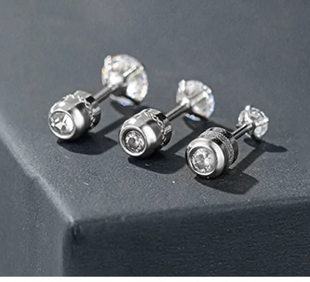 Medical Stainless Steel Crystal Zircon Ear Studs – Hypoallergenic Tragus & Cartilage Screw Piercing Earrings Jewelry