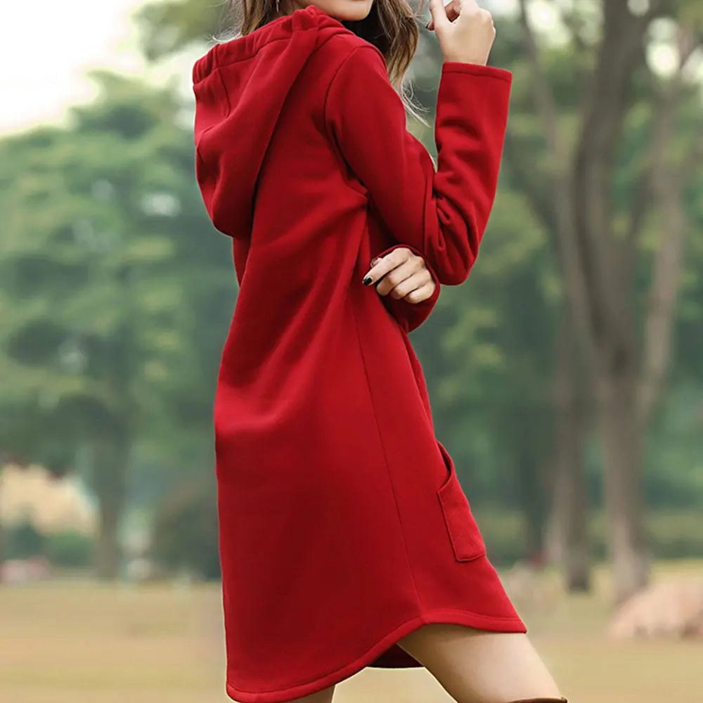 Jocoo Jolee Casual Loose Women’s Hoodie - Solid Long Style Sweatshirt with Pockets, Oversized Kpop Pullover Dress