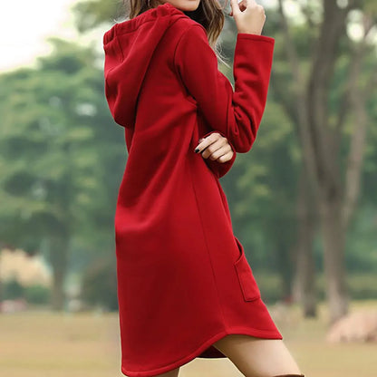 Jocoo Jolee Casual Loose Women’s Hoodie - Solid Long Style Sweatshirt with Pockets, Oversized Kpop Pullover Dress
