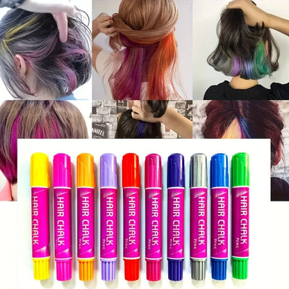 10-Piece Hair Chalk Pen Set – Temporary Washable Non-Toxic Hair Color for Festivals, Halloween & Parties