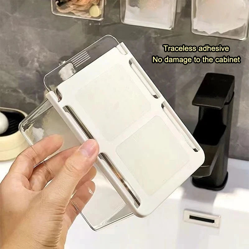 Transparent Bathroom Cotton Swab & Makeup Storage Box – Pull-Out Drawer Style Organizer for Under Mirror Cabinet