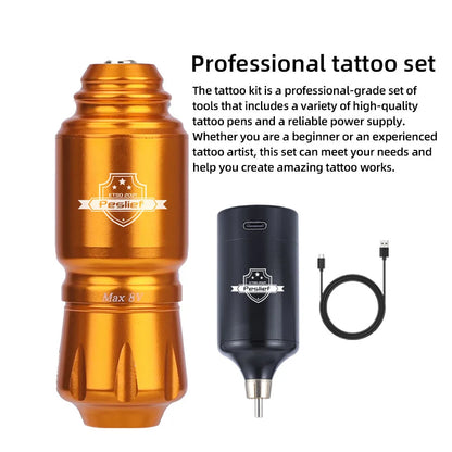 Rotary Wireless Tattoo Machine Kit – Complete Set with 10PCS Cartridge Needles, Permanent Makeup Tool for Tattoo Artists